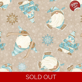 REMNANT - Henry Glass - I Love Sn'Gnomies Flannel - Skiing Gnomes - Beige - Fat Quarter